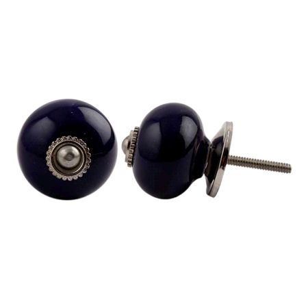 Navy Blue Silver Fitting Ceramic Knob